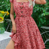 Fashion Elegant Print Split Joint Square Collar A Line Dresses