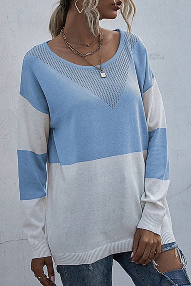 Fashion Casual Solid Split Joint O Neck Tops