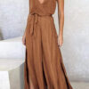 Fashion Casual Solid Split Joint V Neck Loose Jumpsuits