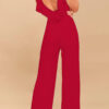 Fashion Casual Solid Split Joint V Neck Loose Jumpsuits