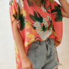 Fashion Casual Print Split Joint V Neck Tops