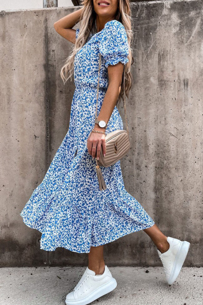 Fashion Elegant Print Split Joint V Neck A Line Dresses