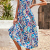 Fashion Elegant Print Split Joint V Neck A Line Dresses