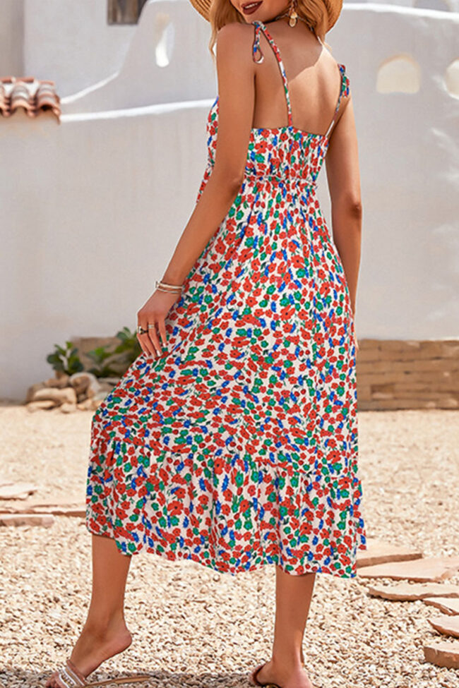 Fashion Elegant Print Split Joint V Neck A Line Dresses