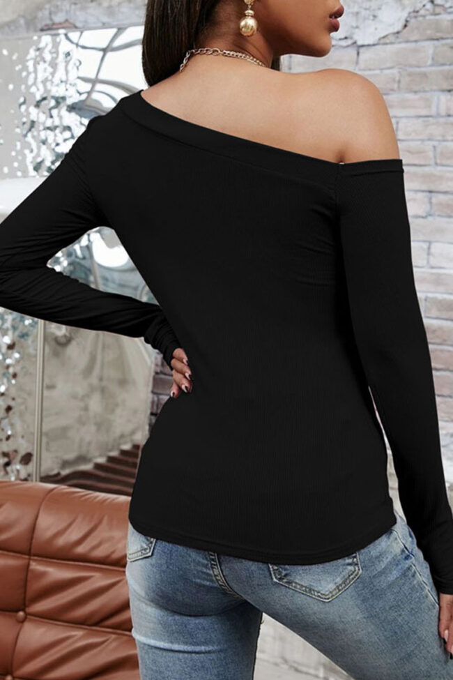 Fashion Casual Solid Split Joint Oblique Collar T-Shirts