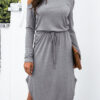 Casual Solid Split Joint Oblique Collar Waist Skirt Dresses