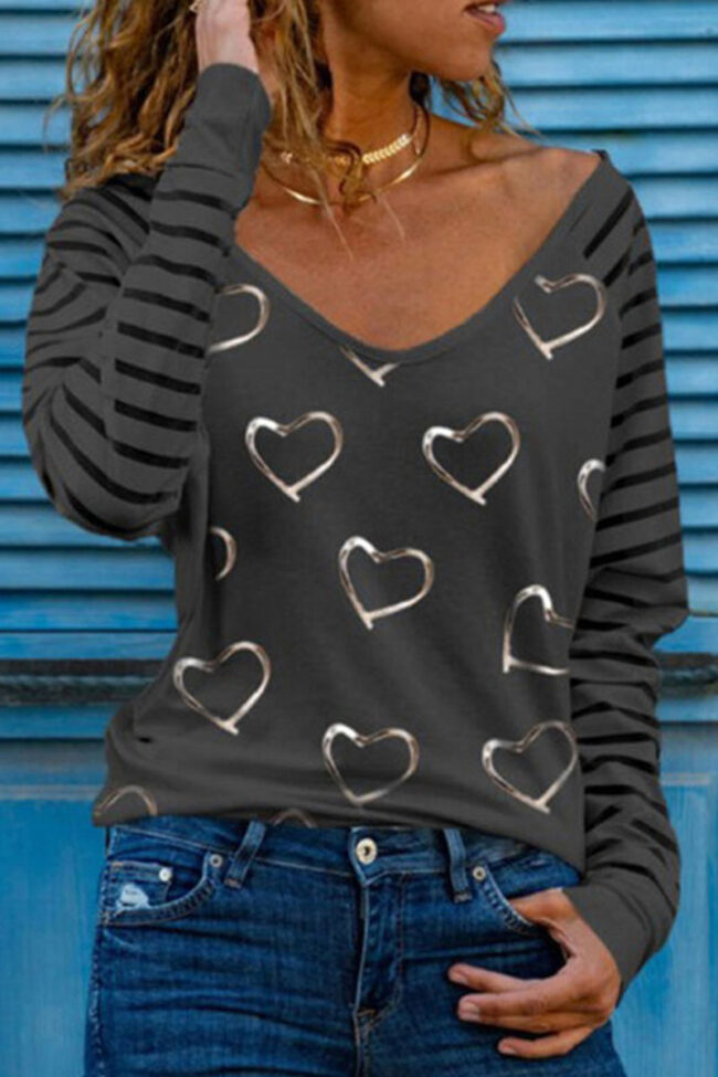 Fashion Elegant Print V Neck T-Shirts