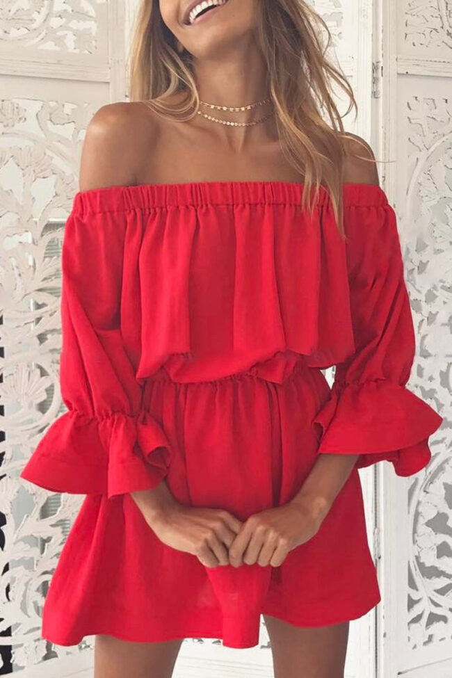 Fashion Casual Solid Split Joint Off the Shoulder A Line Dresses