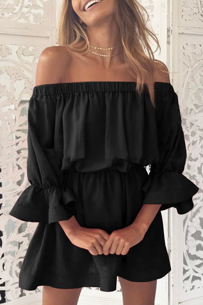 Fashion Casual Solid Split Joint Off the Shoulder A Line Dresses