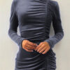 Elegant Solid Draw String Turtleneck Wrapped Skirt Dresses