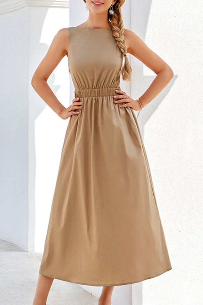 Fashion Casual Solid Backless O Neck A Line Dresses