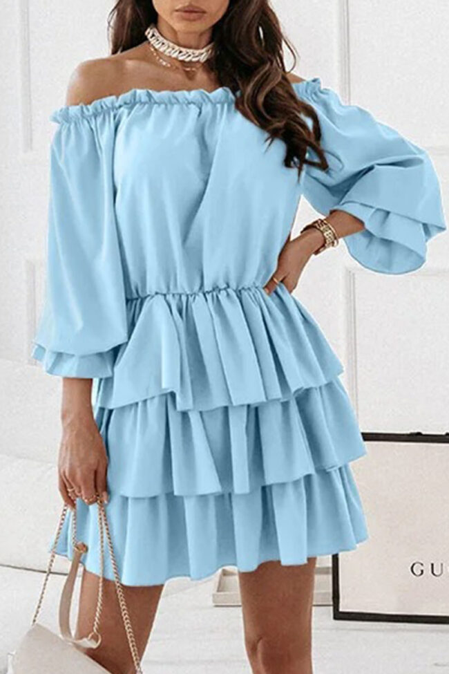 Casual Solid Split Joint Off the Shoulder Cake Skirt Dresses