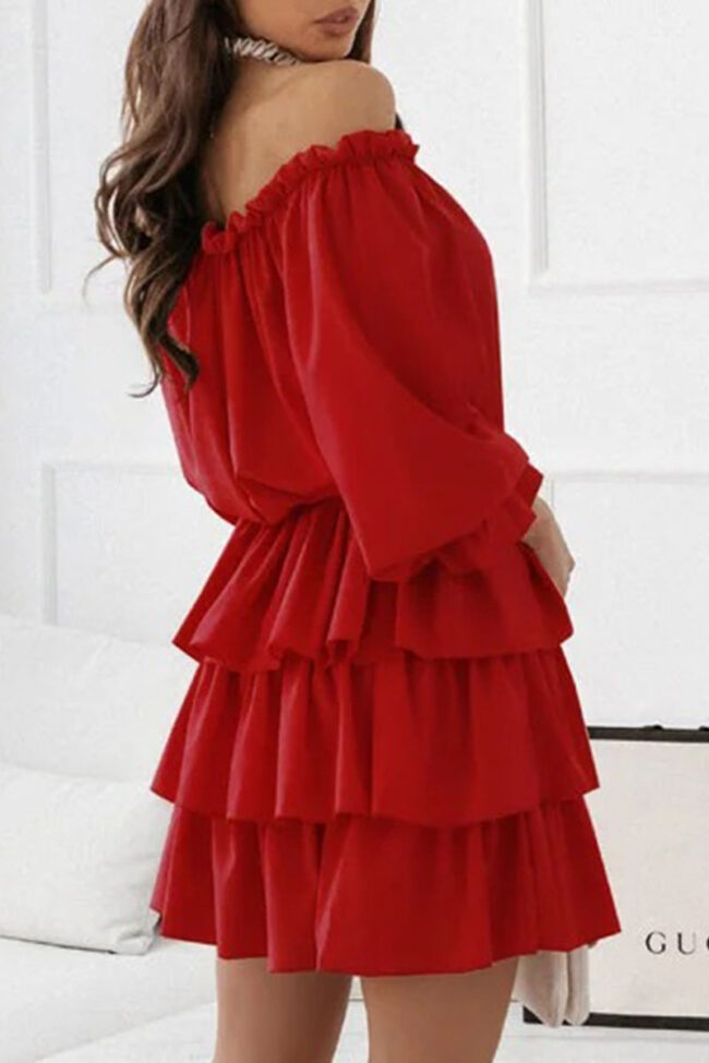 Casual Solid Split Joint Off the Shoulder Cake Skirt Dresses