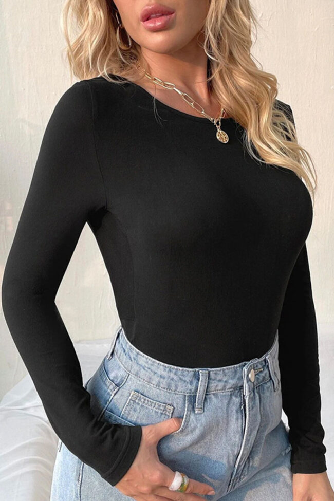Fashion Casual Solid Backless O Neck T-Shirts