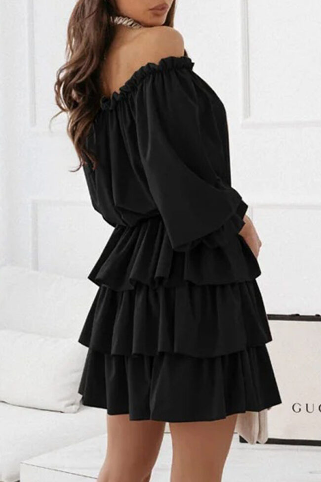 Casual Solid Split Joint Off the Shoulder Cake Skirt Dresses