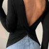 Fashion Casual Solid Backless O Neck T-Shirts