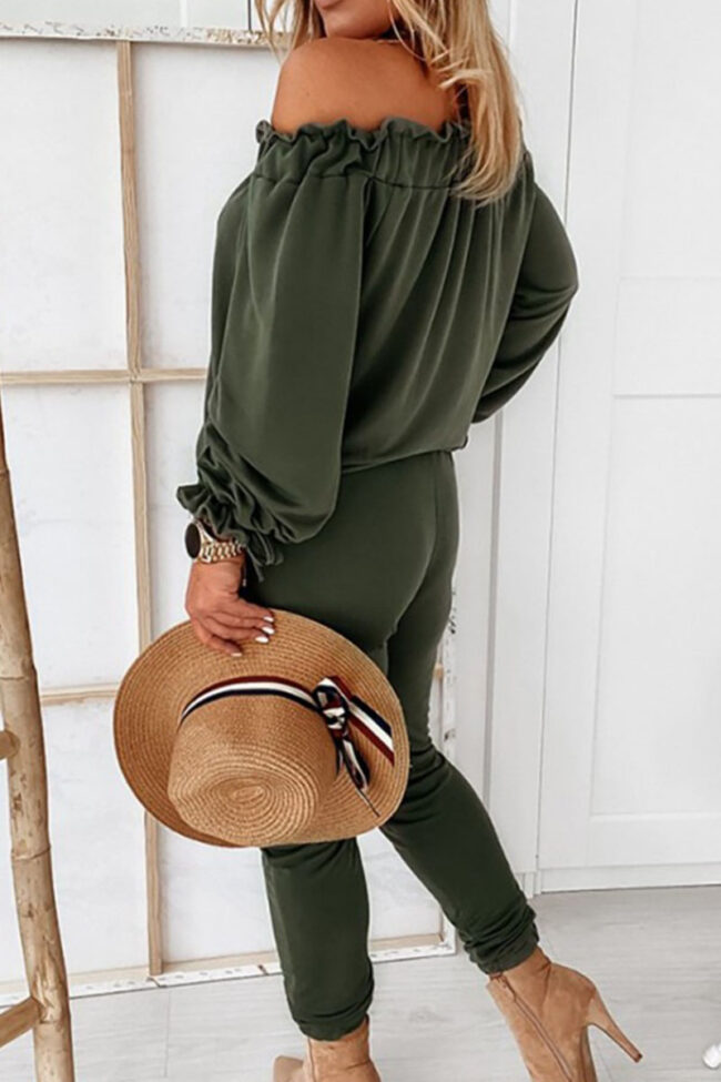 Casual Solid Split Joint Off the Shoulder Long Sleeve Two Pieces