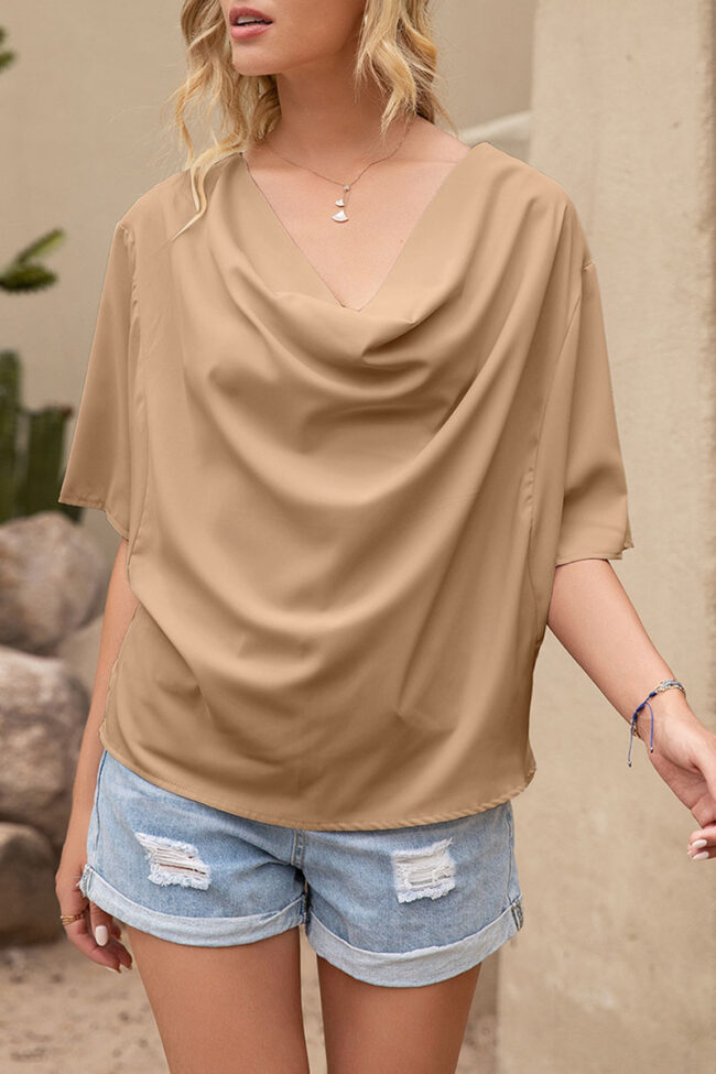 Fashion Casual Solid Split Joint V Neck T-Shirts