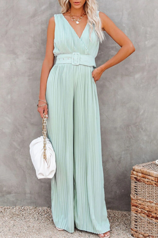 Fashion Casual Solid Backless V Neck Loose Jumpsuits