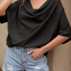 Fashion Casual Solid Split Joint V Neck T-Shirts