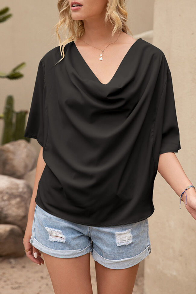 Fashion Casual Solid Split Joint V Neck T-Shirts