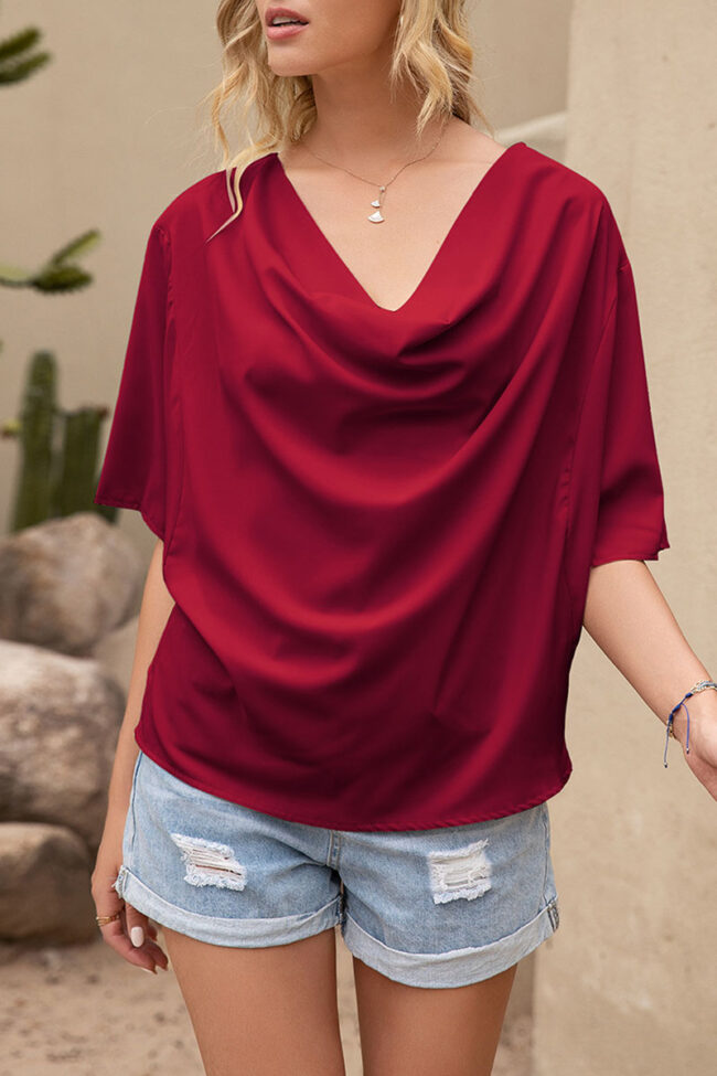 Fashion Casual Solid Split Joint V Neck T-Shirts