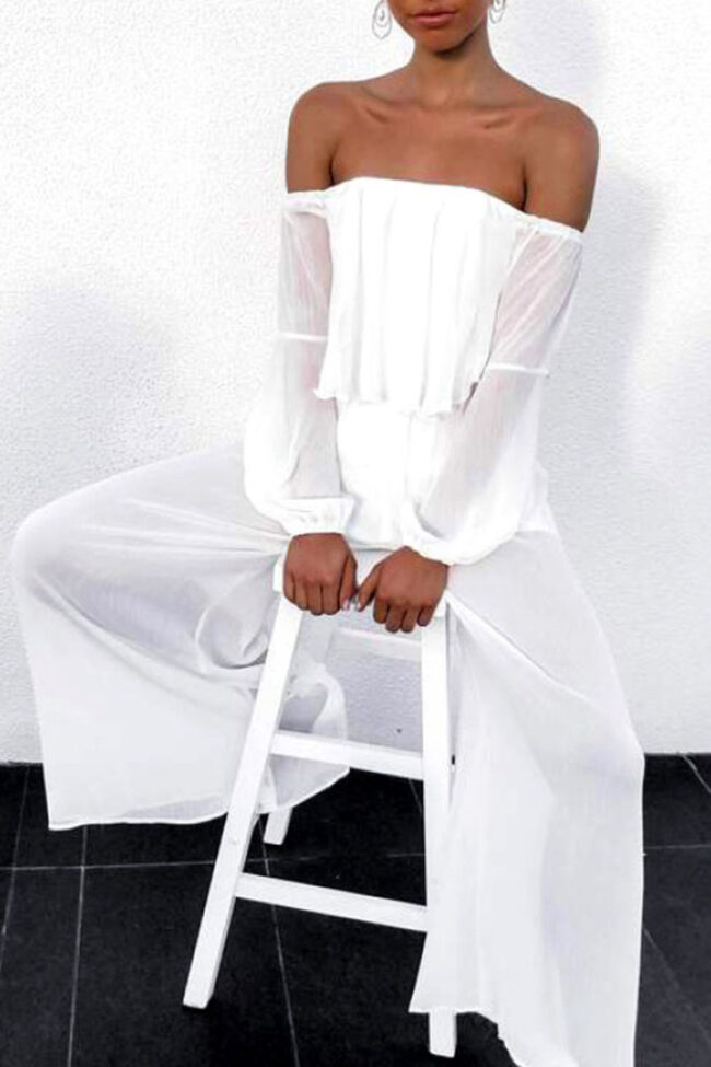 Casual Solid Split Joint Off the Shoulder Loose Jumpsuits