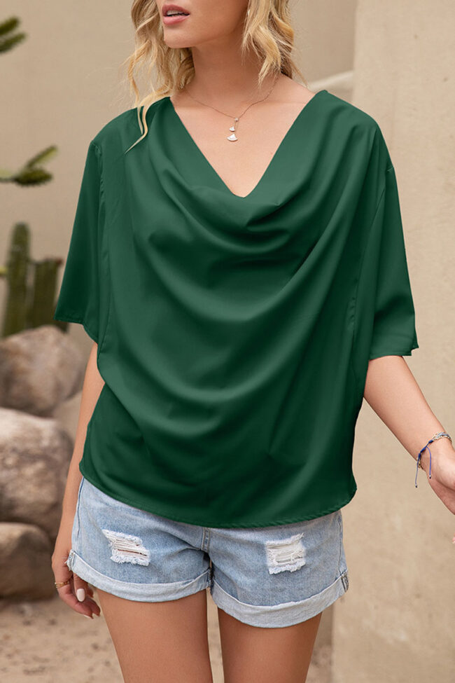 Fashion Casual Solid Split Joint V Neck T-Shirts