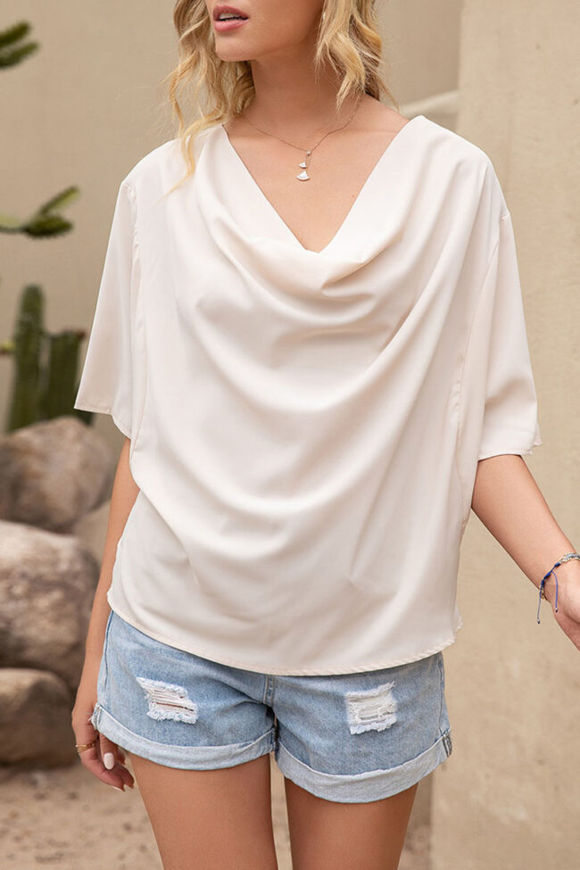 Fashion Casual Solid Split Joint V Neck T-Shirts