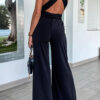 Fashion Casual Solid Backless V Neck Loose Jumpsuits