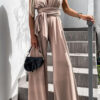 Fashion Casual Solid Backless V Neck Loose Jumpsuits