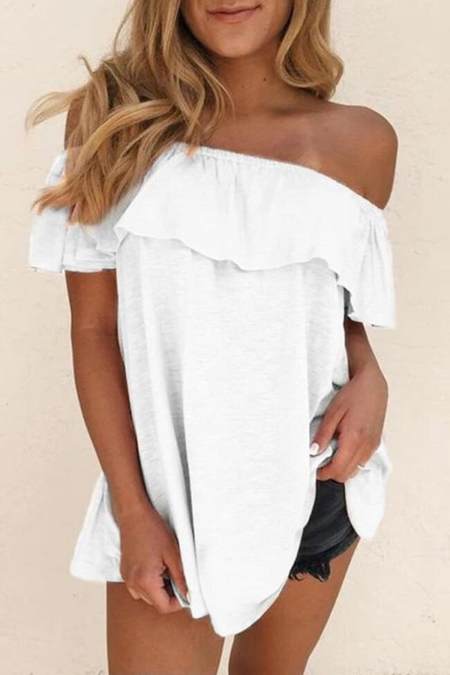 Fashion Casual Solid Split Joint Off the Shoulder T-Shirts