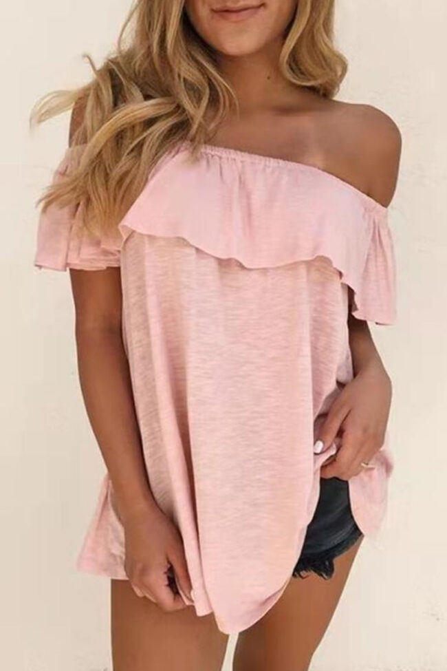 Fashion Casual Solid Split Joint Off the Shoulder T-Shirts