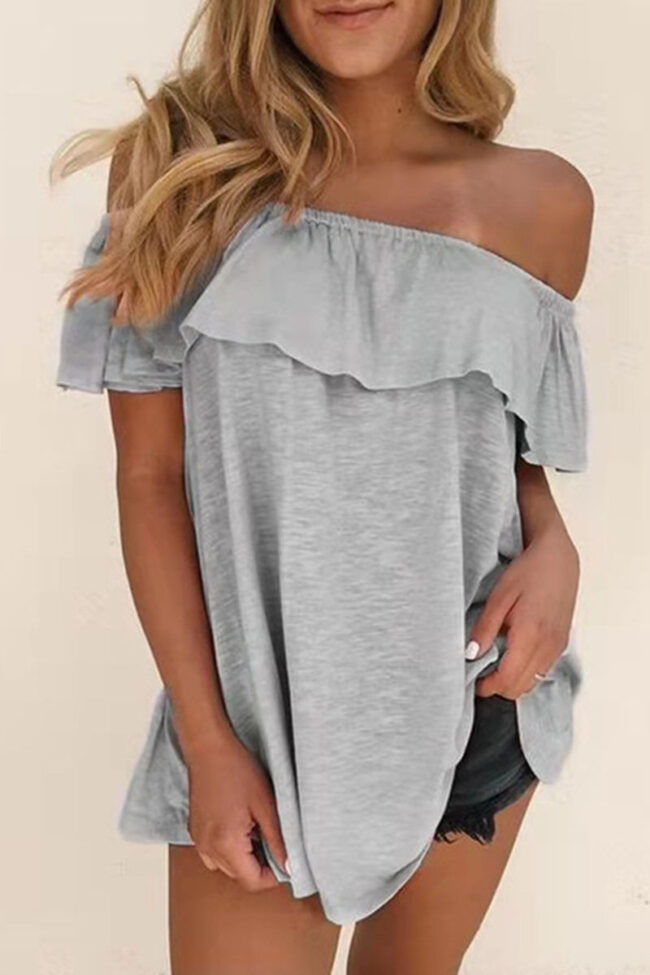 Fashion Casual Solid Split Joint Off the Shoulder T-Shirts