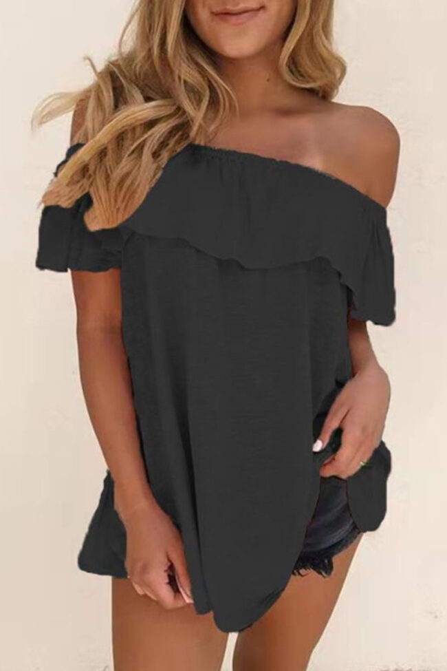 Fashion Casual Solid Split Joint Off the Shoulder T-Shirts