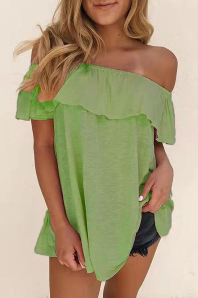 Fashion Casual Solid Split Joint Off the Shoulder T-Shirts