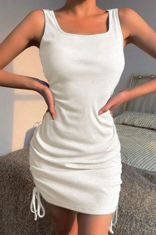 Fashion Casual Solid Fold O Neck Wrapped Skirt Dresses