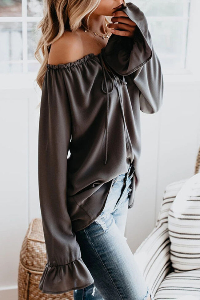 Fashion Casual Solid Split Joint Off the Shoulder Tops