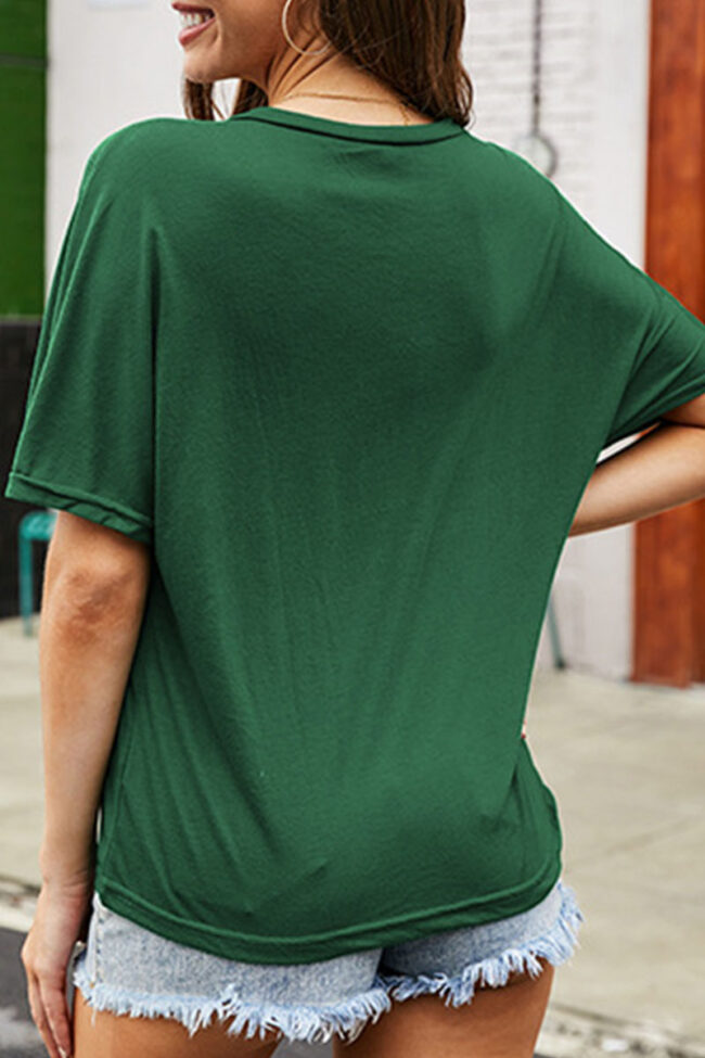 Fashion Casual Solid Split Joint V Neck T-Shirts