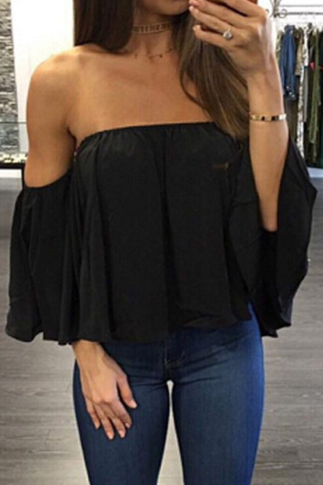 Fashion Casual Solid Split Joint Off the Shoulder Tops