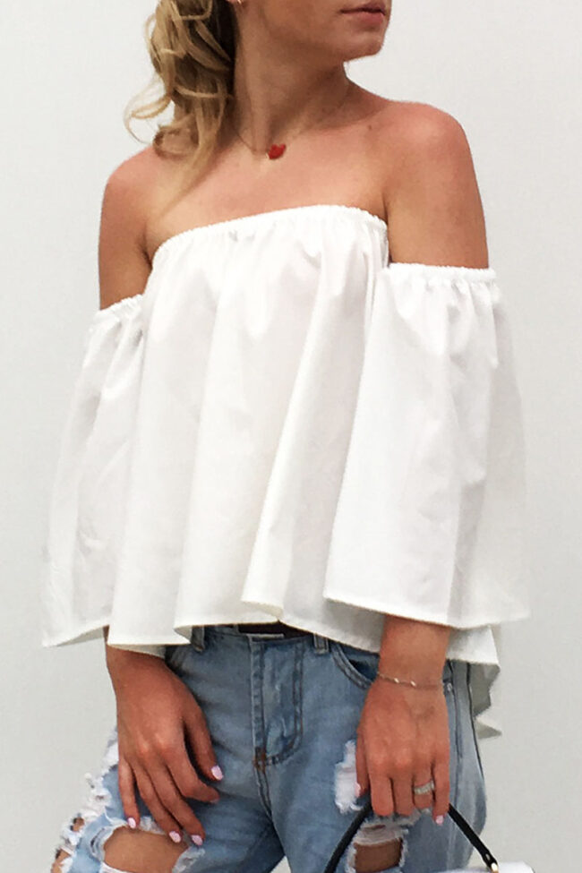 Fashion Casual Solid Split Joint Off the Shoulder Tops