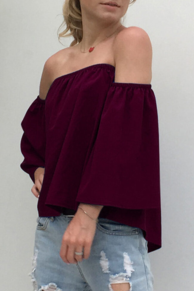 Fashion Casual Solid Split Joint Off the Shoulder Tops