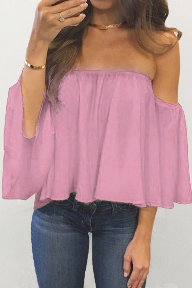 Fashion Casual Solid Split Joint Off the Shoulder Tops