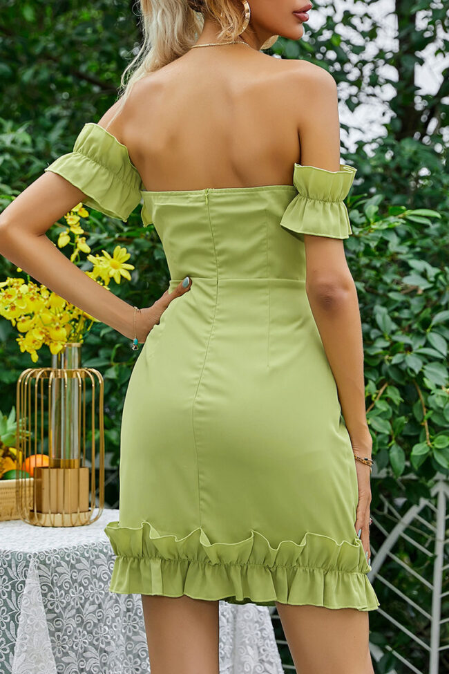 Elegant Solid Split Joint Off the Shoulder Wrapped Skirt Dresses