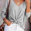 Fashion Casual Solid Split Joint V Neck T-Shirts