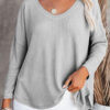 Fashion Casual Solid Split Joint V Neck T-Shirts