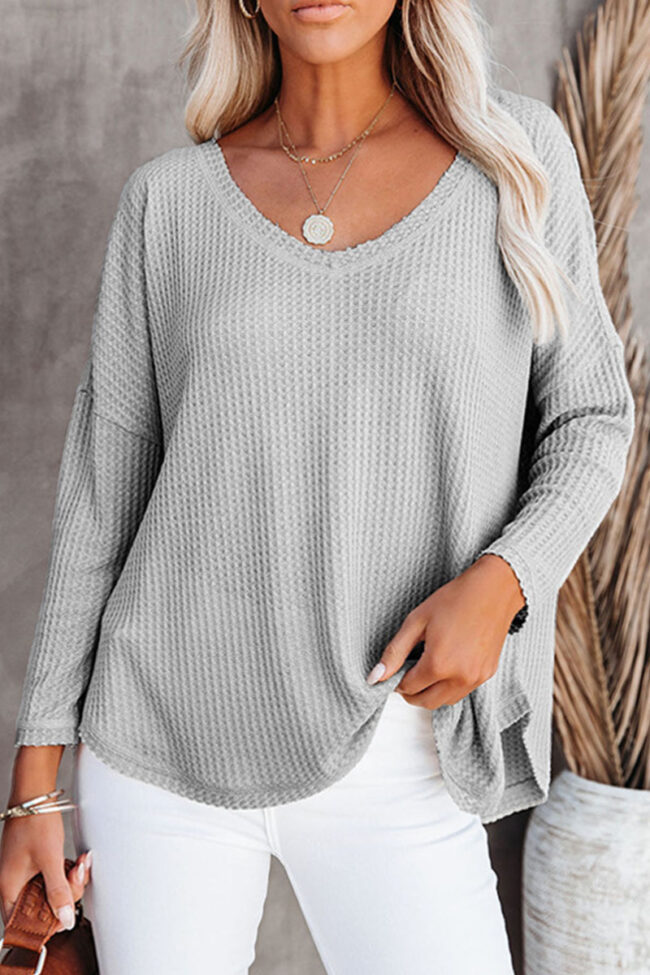 Fashion Casual Solid Split Joint V Neck T-Shirts