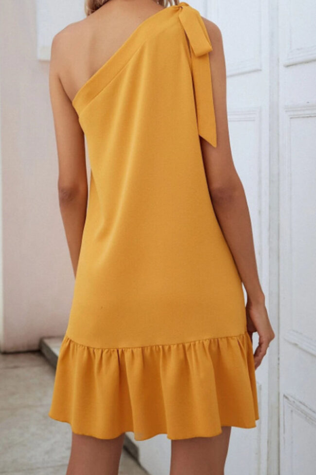 Fashion Casual Solid Split Joint One Shoulder A Line Dresses