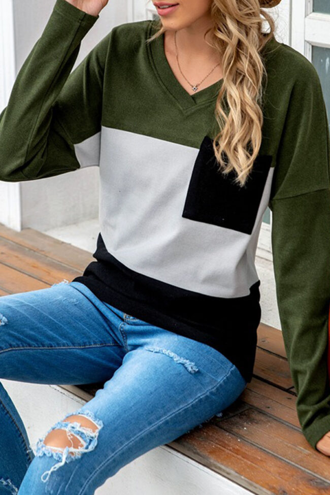 Fashion Casual Solid Split Joint V Neck T-Shirts