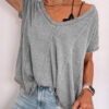 Fashion Casual Solid Split Joint V Neck T-Shirts